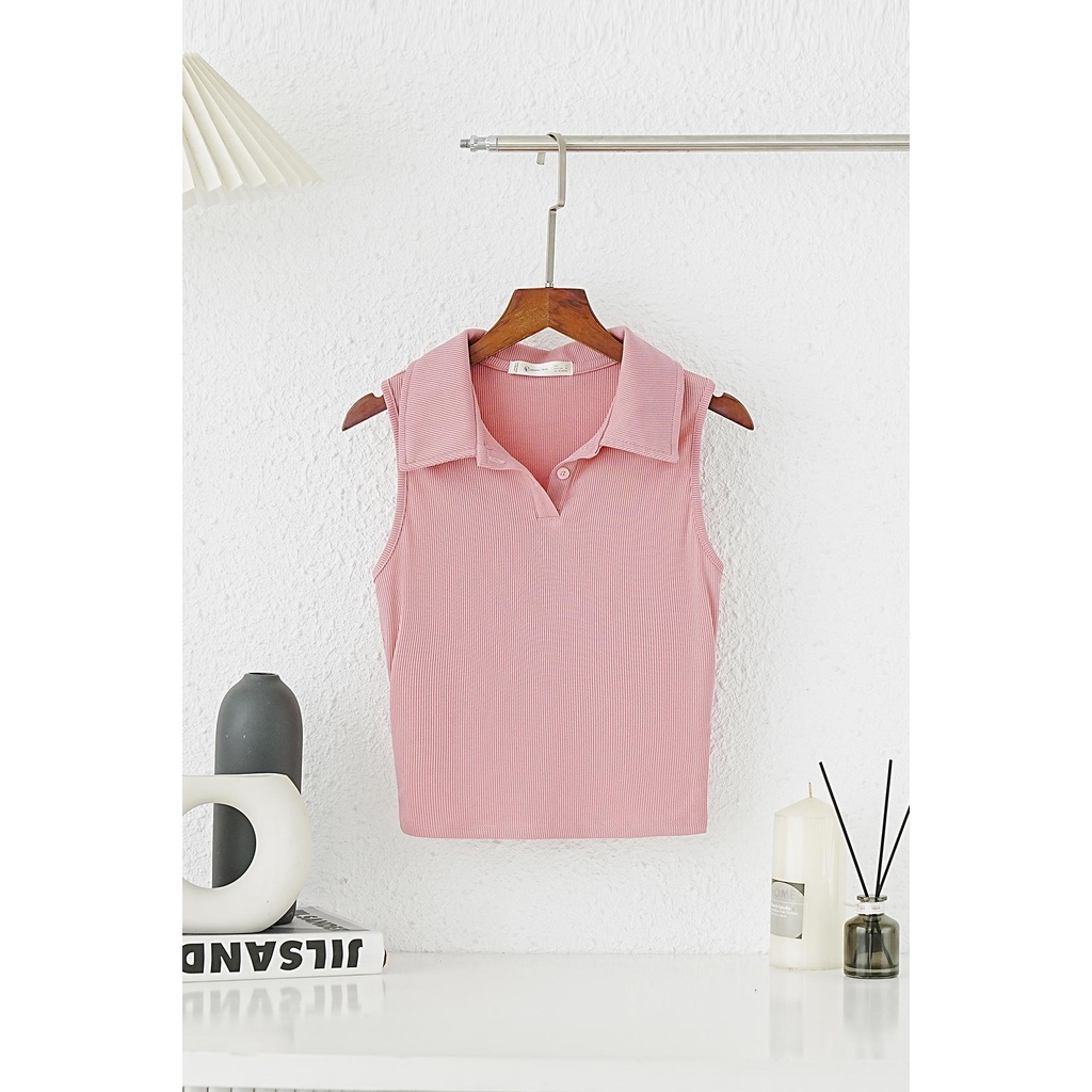 Áo Tanktop VIEN TRAN Cổ Bẻ Dáng Ôm V61T22H028