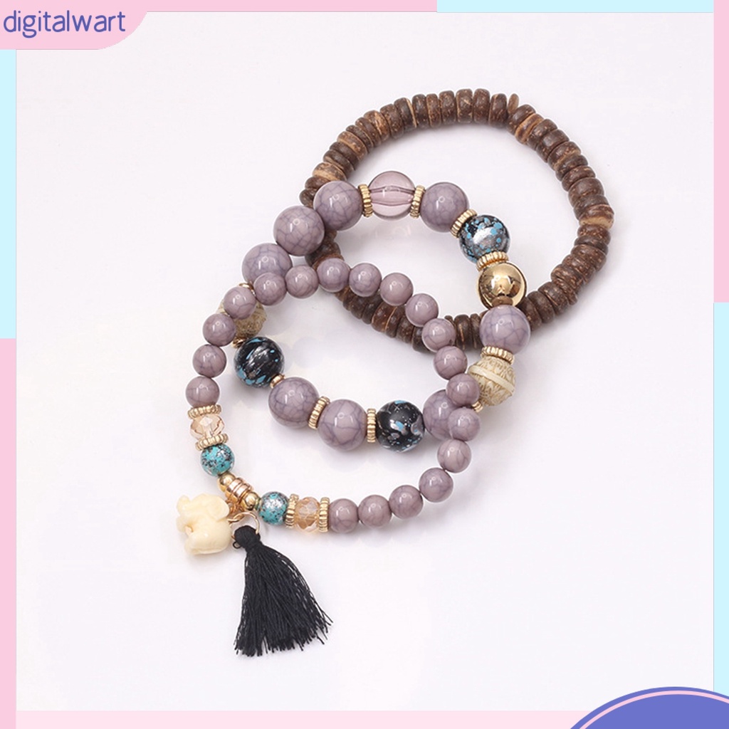 Bộ 3 vòng tay chuỗi hạt gỗ phối tua rua thời trang