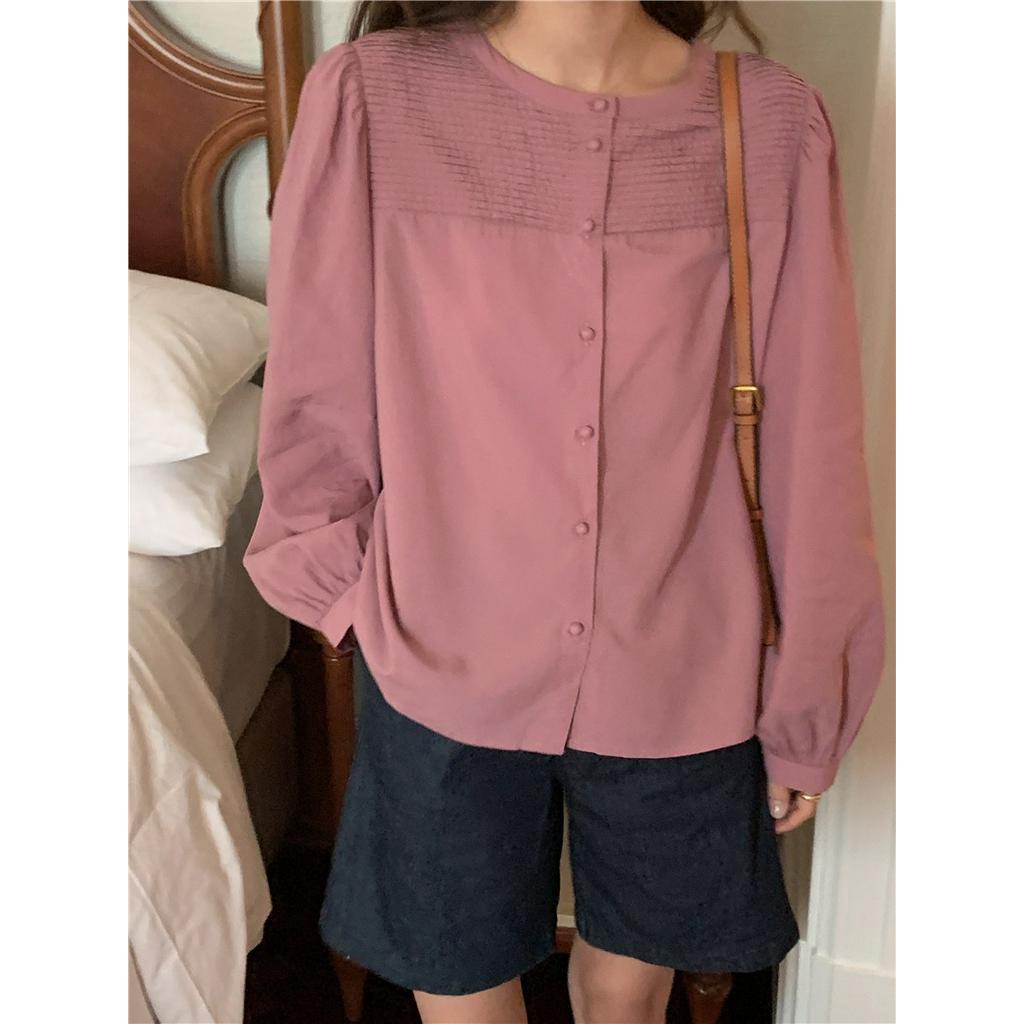 Áo Thun Dài Tay Cổ Tròn Hai Cách Mặc Trước Và Sau Lưng Thiết Kế Xếp Ly 62469