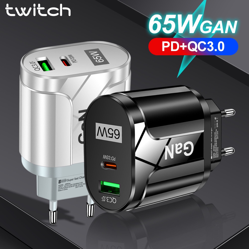 Cốc sạc nhanh Twitch Gallium Nitride GaN QC3.0 PD3.0 gắn tường