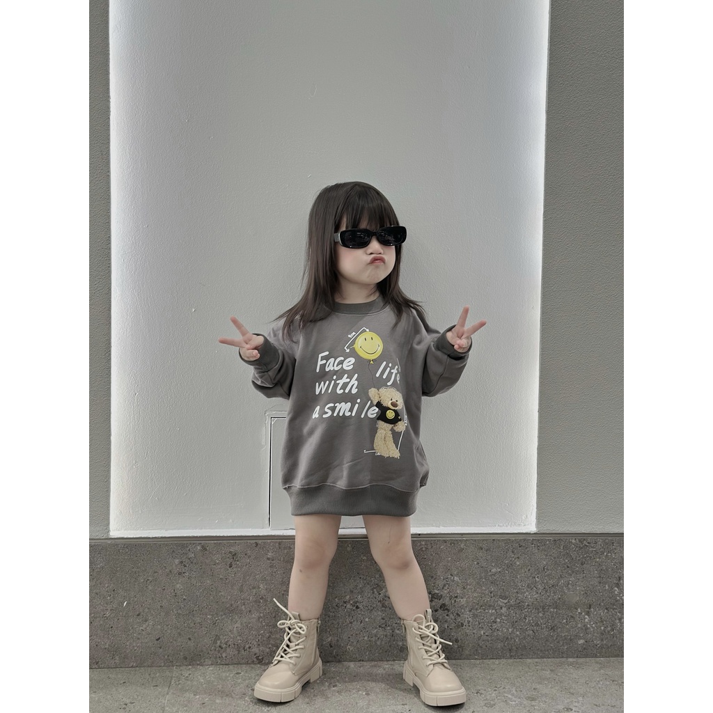 Áo nỉ cổ tròn gấu ft drew demarzo cho bé, áo sweater trẻ em unisex, Kid_genZ