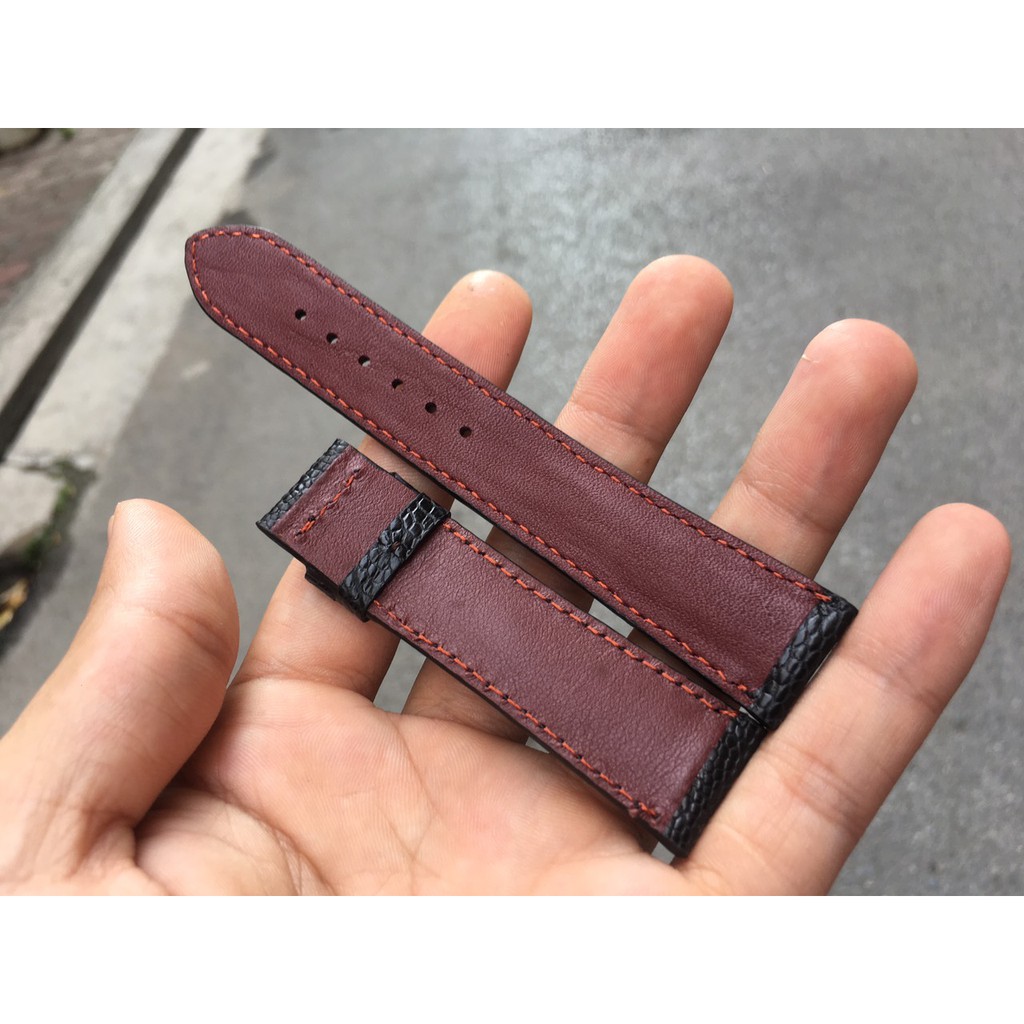 Dây Da Đồng Hồ Đà Điểu Thật Màu Đen Cho Nam Đủ Size