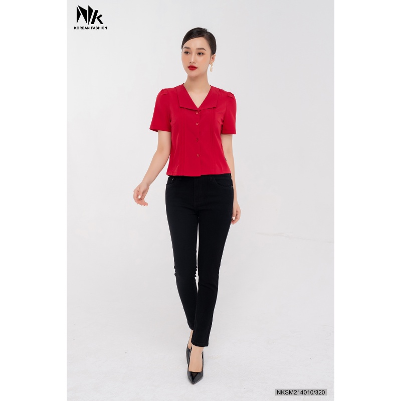 Áo Sơ Mi Nữ Ngắn Tay NK Fashion Thiết Kế Cổ Điệu, Chất Liệu Nhập Hàn Cao Cấp NKSM2104010