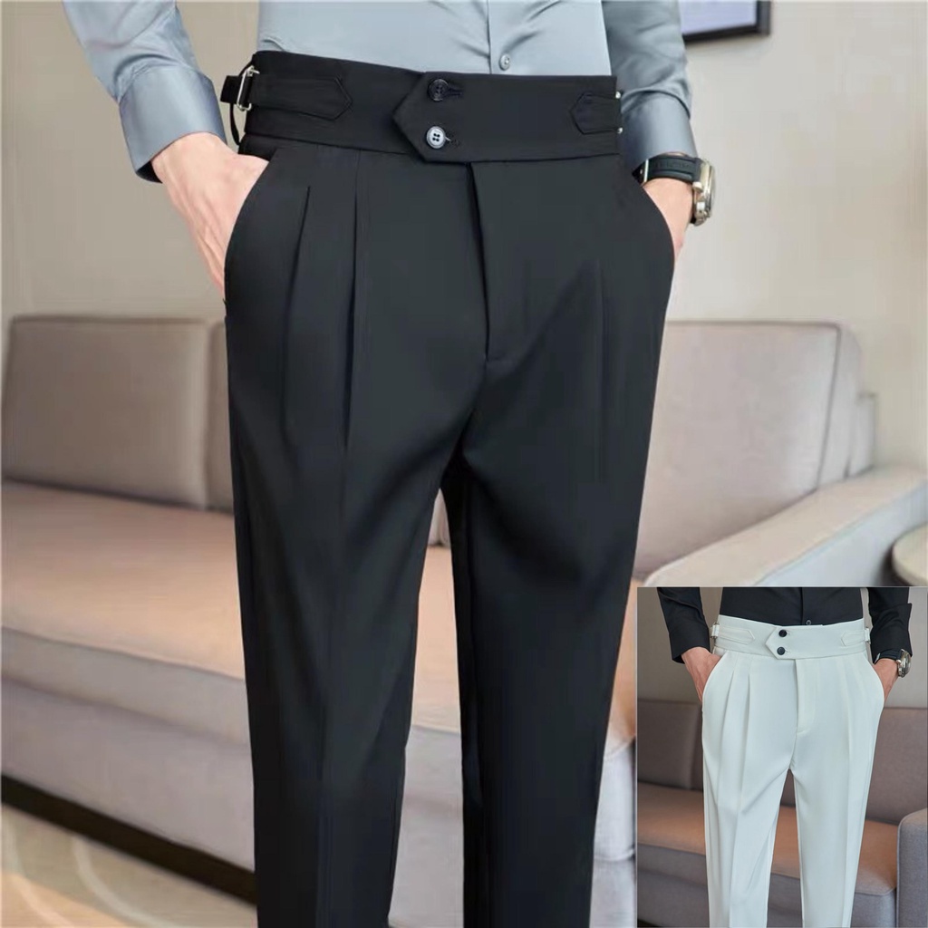 Mẫu mới - Quần tây nam , âu nam cạp cao Hàn quốc dáng côn đứng baggy gấu gập thời trang trẻ trung màu đen , màu trắng be