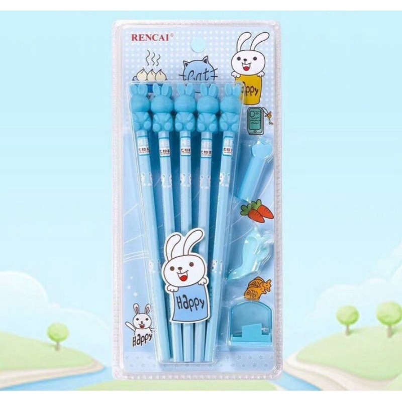 Set 10 bút chì HB, chuốt, gôm, cá đệm tay, nắp đậy cho bé