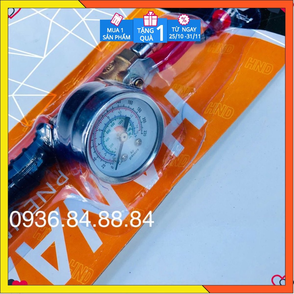 Tay bơm lốp xe tải xtools , ống bơm lốp xoáy ti van có đồng hồ