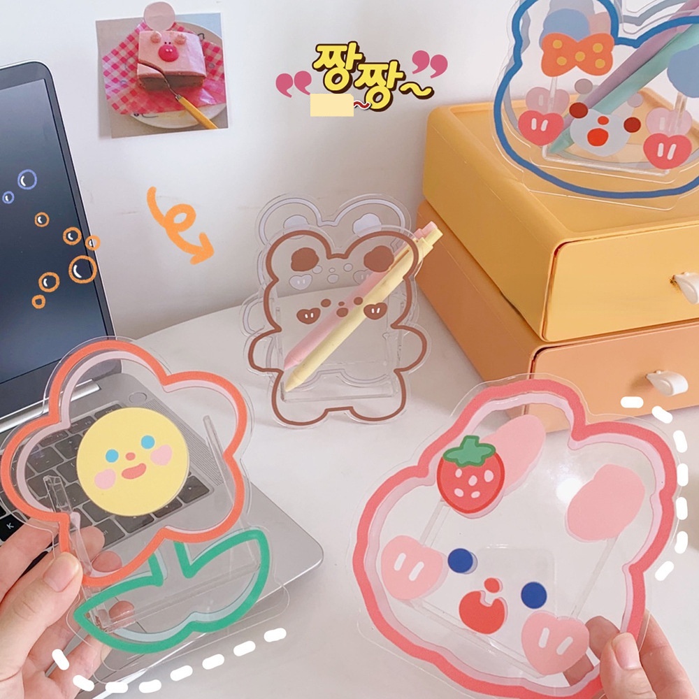 Hộp Đựng Bút/Cọ Trang Điểm Bằng Acrylic Trong Suốt In Họa Tiết Hoạt Hình Đáng Yêu