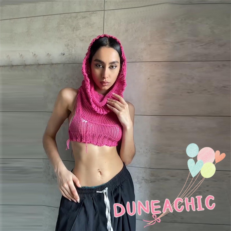 DUNEA Áo croptop dệt kim sát nách màu thanh lịch