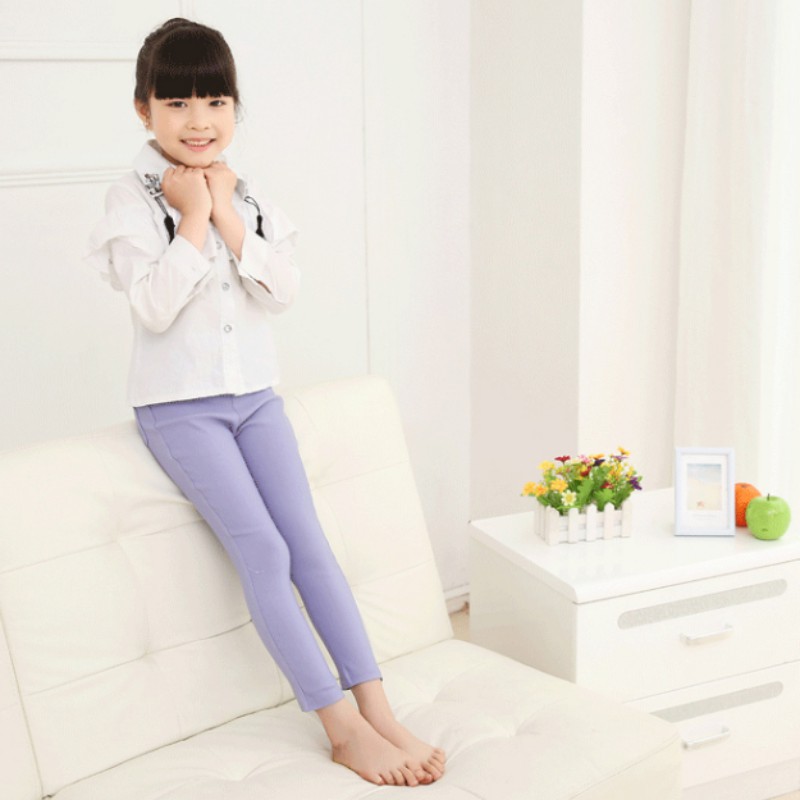 Quần cotton dài màu trơn ôm sát xinh xắn cho bé gái