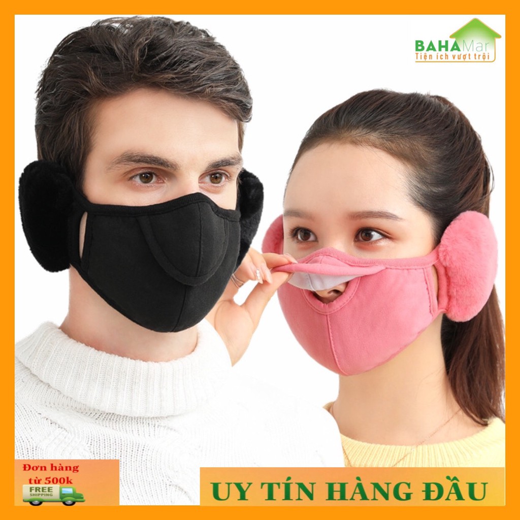 KHẨU TRANG TAI GẤU 2 TRONG 1 "BAHAMAR" kết hợp giữa khẩu trang và che tai mang ấm áp trong mùa Đông. phần nắp mở mũi thở
