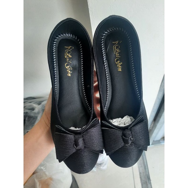 Giày Bệt nơ 3 cánh vải lụa sước