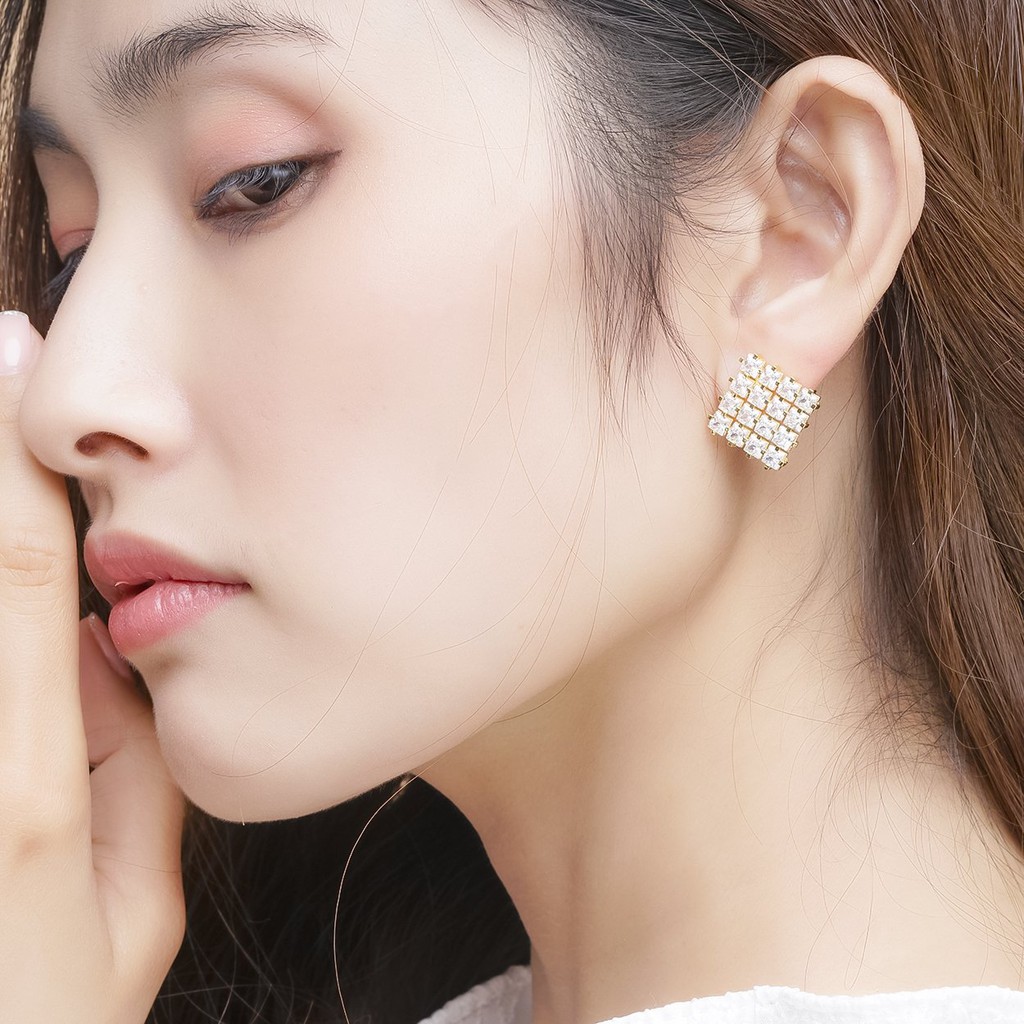Bông tai nữ UHA mạ vàng 18K , đính kim cương nhân tạo B1073142-105