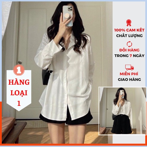 Áo Sơ Mi Nữ Form Rộng TADA Dáng Dài Oversize Màu Trắng Và Đen Cá Tính Vải Lụa Cao Cấp Chống Nhăn Không Túi Ngực RA013