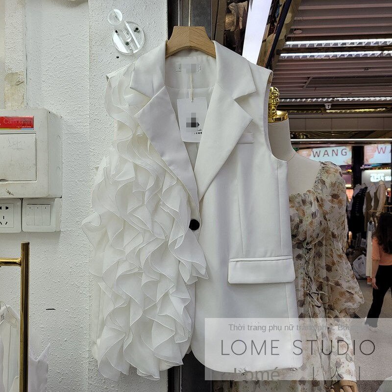 Áo Khoác Không Tay Dáng Rộng Viền Ren Nhún Bèo Thời Trang Mùa Xuân Hàng Mới 2022 Dành Cho Bạn Nữ | BigBuy360 - bigbuy360.vn