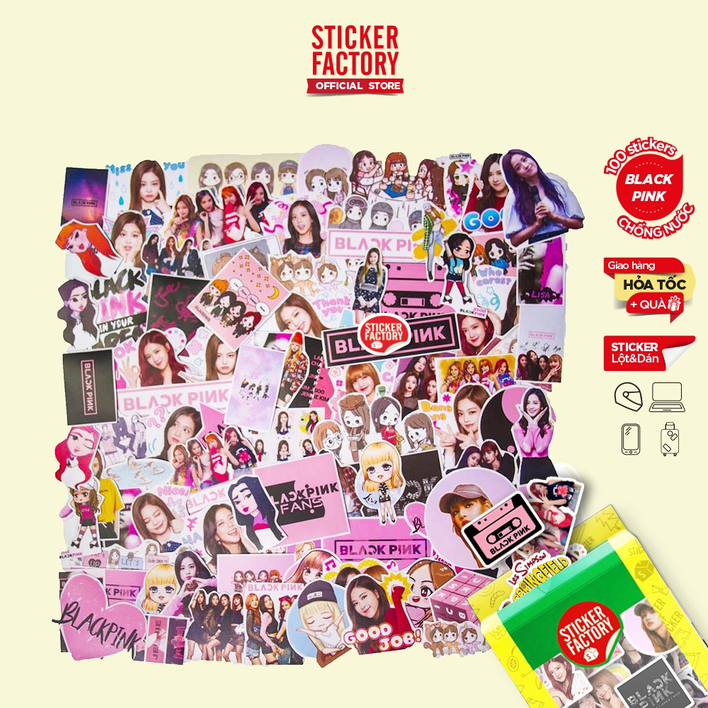 Black Pink nhóm nhạc Kpop Hàn Quốc - hộp set 100 sticker decal hình dán nón bảo hiểm , laptop, xe máy, ô tô