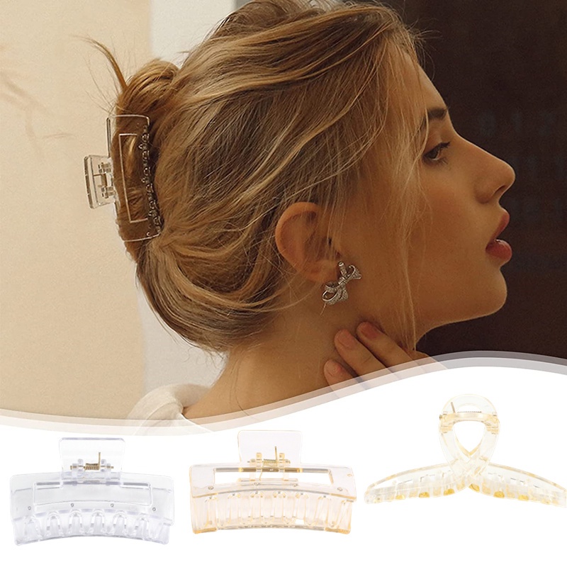 1 Kẹp Tóc Nhựa Màu Trong Suốt Chống Trượt Phong Cách Vintage