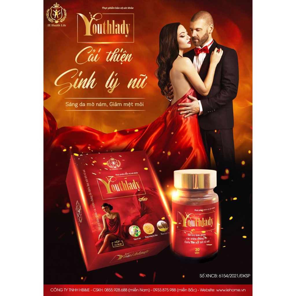 Viên uống tăng cường nội tiết tố nữ YouthLady - tăng cường sinh lý nữ (Sản phẩm đạt chuẩn GMP) - hộp 30 viên
