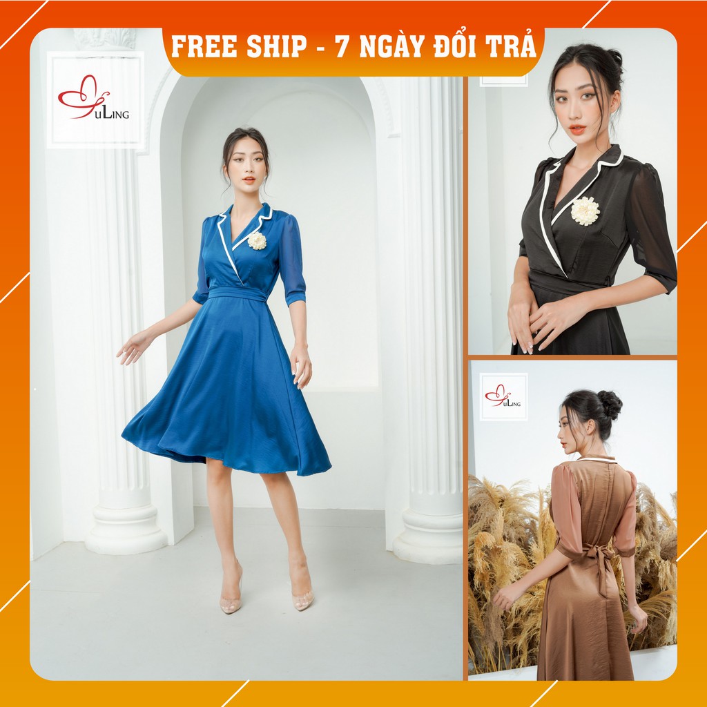 Váy Cổ Sam 💝FREESHIP💝 Đầm Autumn Cổ Sam Điểm Hoa Hồng Chất Liệu Lụa Ý Cực Xinh Tôn Dáng Mã CCV24