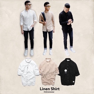 (Hot trend autumn 2021) Áo Sơ Mi Đũi Dài Tay Cổ Tàu trơn / 3 Màu Đen, Trắng, Be