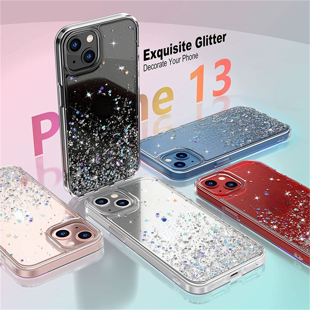 Ốp lưng mềm trong suốt phối kim tuyến lấp lánh cho compatible for Iphone 14  Pro  Max 12 Pro Max 13 Pro Max 6 6S 7 8 PlusXR XSMax SE 20