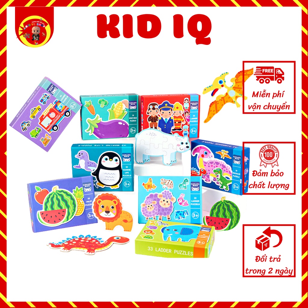 Đồ chơi puzzle jigsaw mideer cho bé 2 3 4 5 tuổi xếp hình 6 cấp độ chủ đề động vật nghề nghiệp giao thông Kid IQ