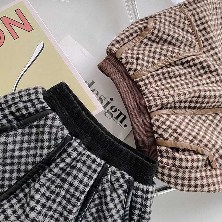 Quần dài lưng thun họa tiết caro cho bé gái