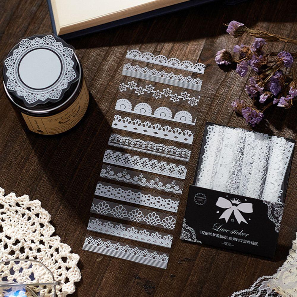 Set 30 Sticker Dán Trang Trí DIY Bằng Chất Liệu PVC Hoạ Tiết Ren Phong Cách Vintage
