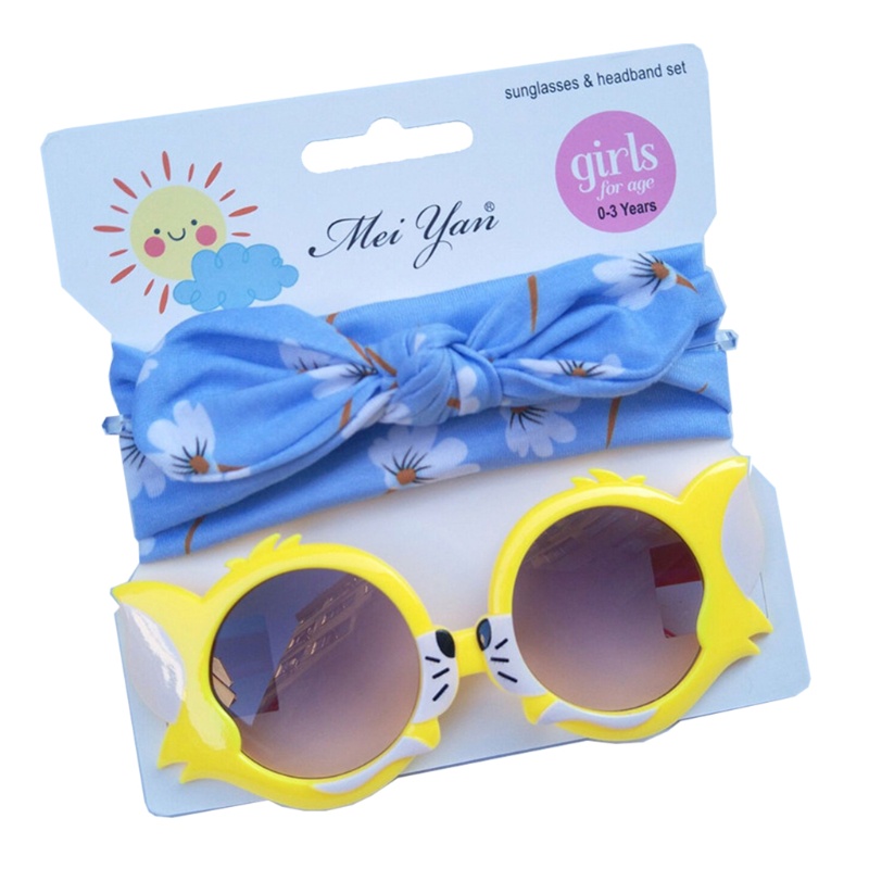 Bộ 2 Món Mắt Kính + Băng Đô Kiểu Hoạt Hình Chống Tia UV Thắt Nút Dùng Làm Phụ Kiện Chụp Ảnh Cho Bé
