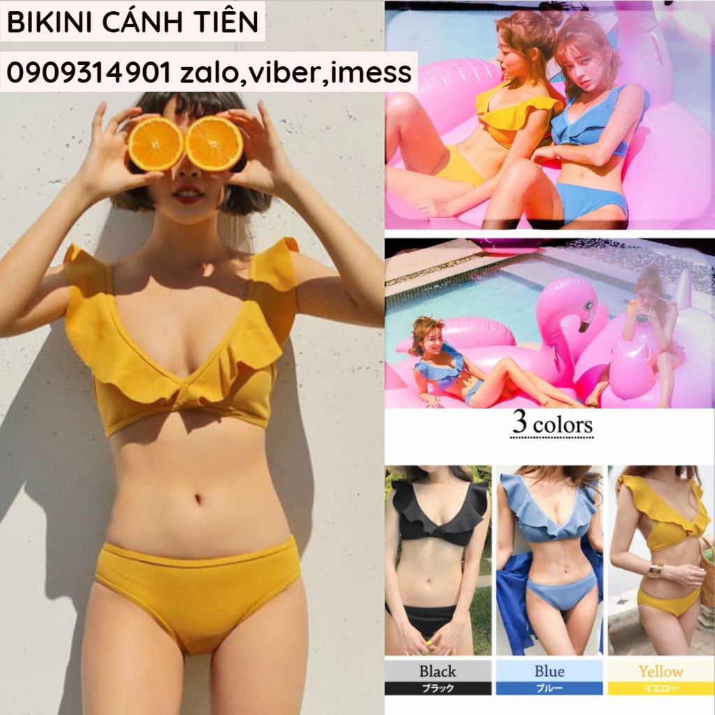(Có sẵn, clip) Bikini hai mảnh màu xanh,vàng Hàn Quốc đi biển siêu xinh (hàng Quảng Châu loại 1 ko phải hàng VN may lại)