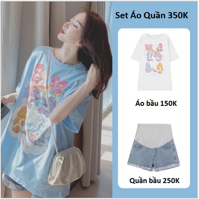 Set bộ bầu đi chơi áo thun bầu - quần short jeans SET100