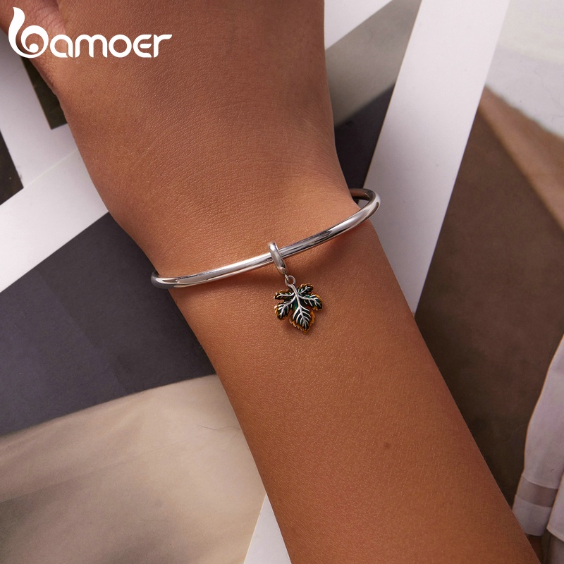 Mặt trang sức BAMOER SCC2176 925 bằng bạchình lá phong thời trang xinh xắn