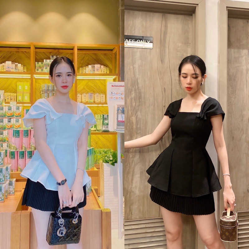 Áo peplum tay cánh tiên nhún li (Ảnh chụp thật)