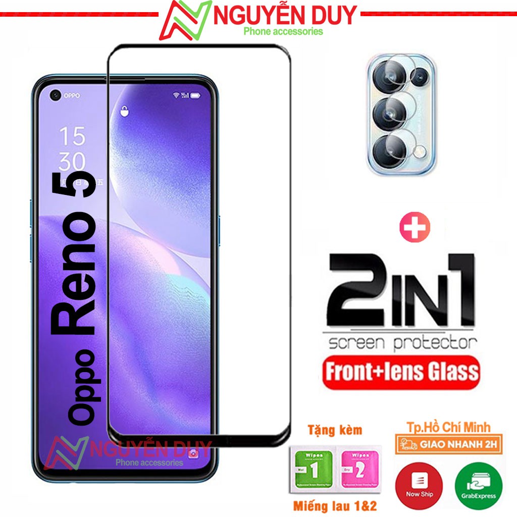 [Kính+Camera] Kính cường lực Oppo Reno 5 Full màn hình 9D + Dán camera Oppo reno 5