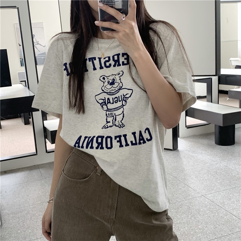 Áo thun nữ ngắn tay in hình phong cách retro