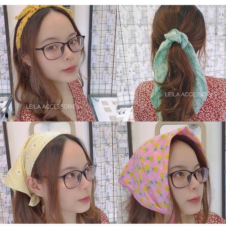 [Mã FASKT4 giảm 10K đơn 50K] Khăn bandana lụa hoa cúc, cầu vòng ngôi sao