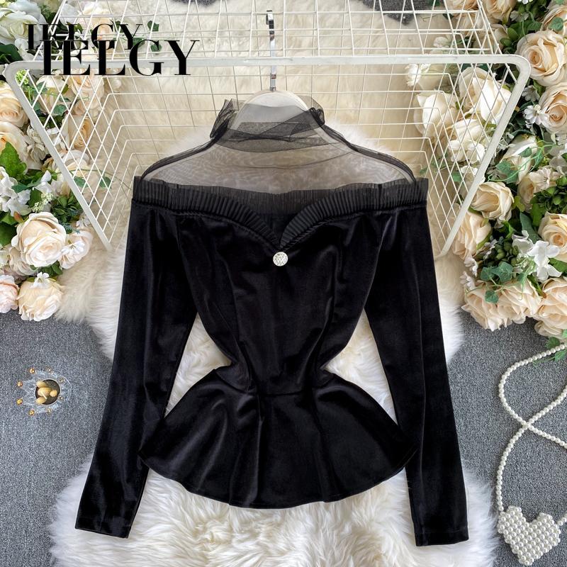 Áo kiểu IELGY chất liệu vải nhung phong cách thời trang retro Pháp dành cho phái đẹp