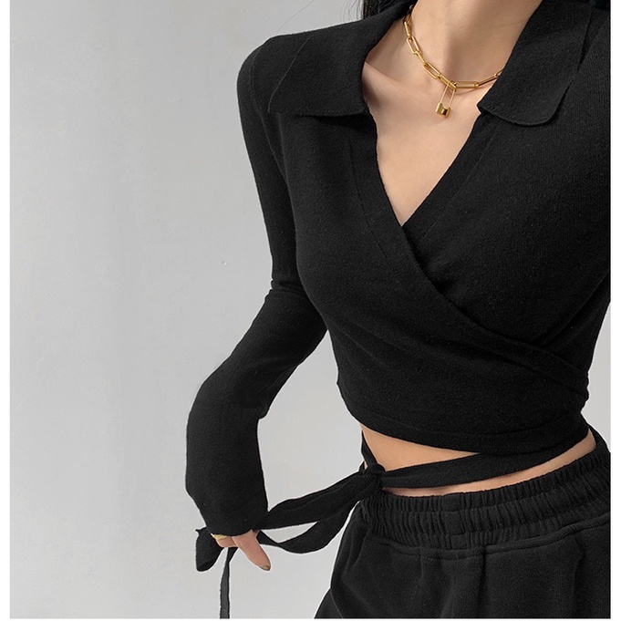 Áo len cổ chữ V màu trơn thanh lịch cho nữ