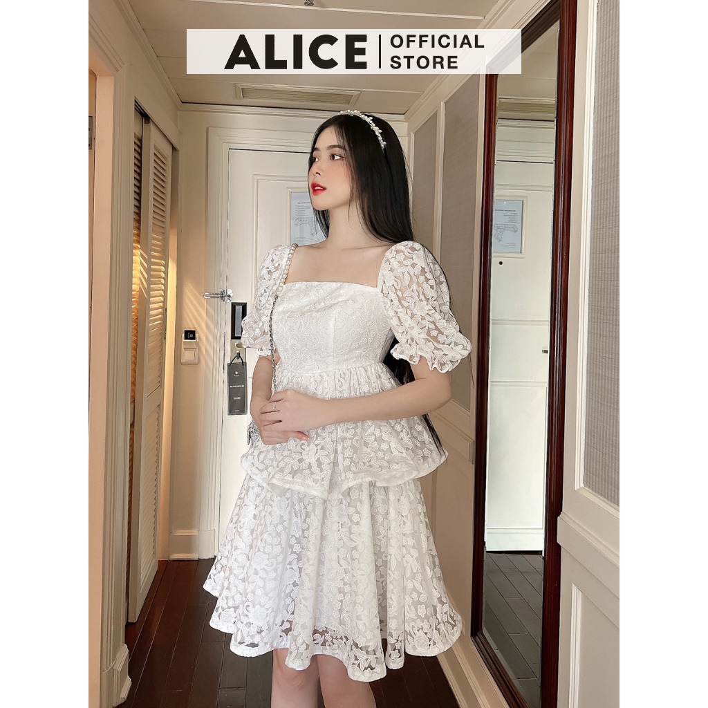 Váy Ren Babydoll Cao Cấp ALICE Thiết Kế 2 Tầng Phối Tay Bồng Tiểu Thư Sang Chảnh V807
