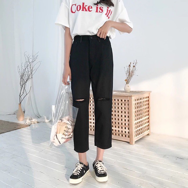 [ Sẵn 2xl 3xl 5xl ] Quần baggy jean có bigsize XL 2XL 3XL 4XL 5XL rách gối trắng đen | BigBuy360 - bigbuy360.vn