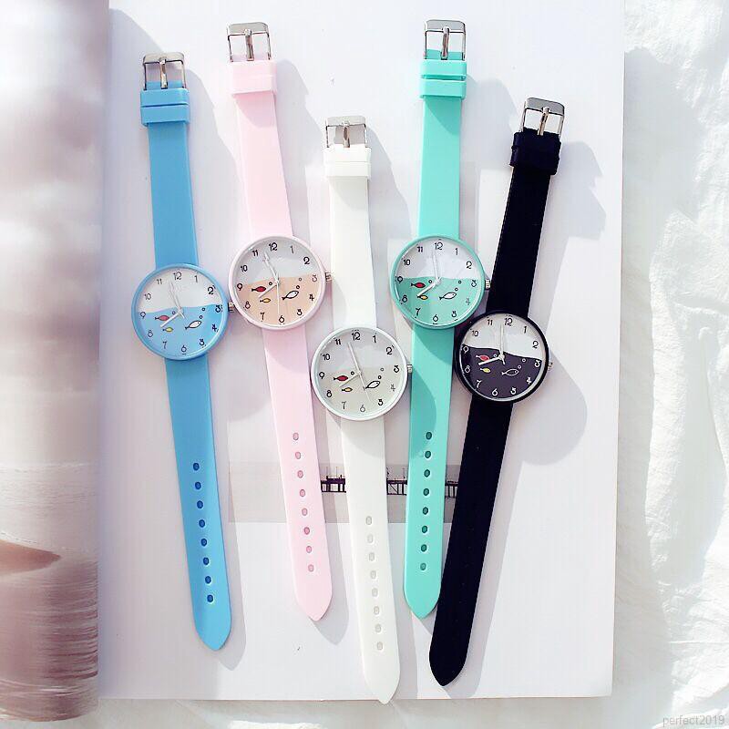 ✨ perfect ❀ Girls Simple Jelly Color Fish Pattern Watches Children Watch