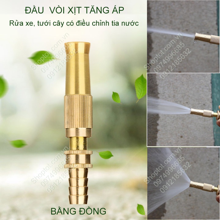 Đầu vòi tưới cây, rửa xe tăng áp có chỉnh, béc đồng phun tưới vườn, bép xịt rửa xe hàng đẹp