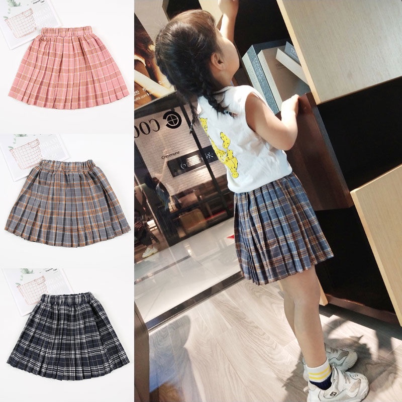[Babycat] Chân Váy Xếp Ly Dài Ngang Gối Xếp Ly Sọc Caro Phong Cách Nhật Bản Hàn Quốc Thời Trang Xuân Thu Dành Cho Bé Gái