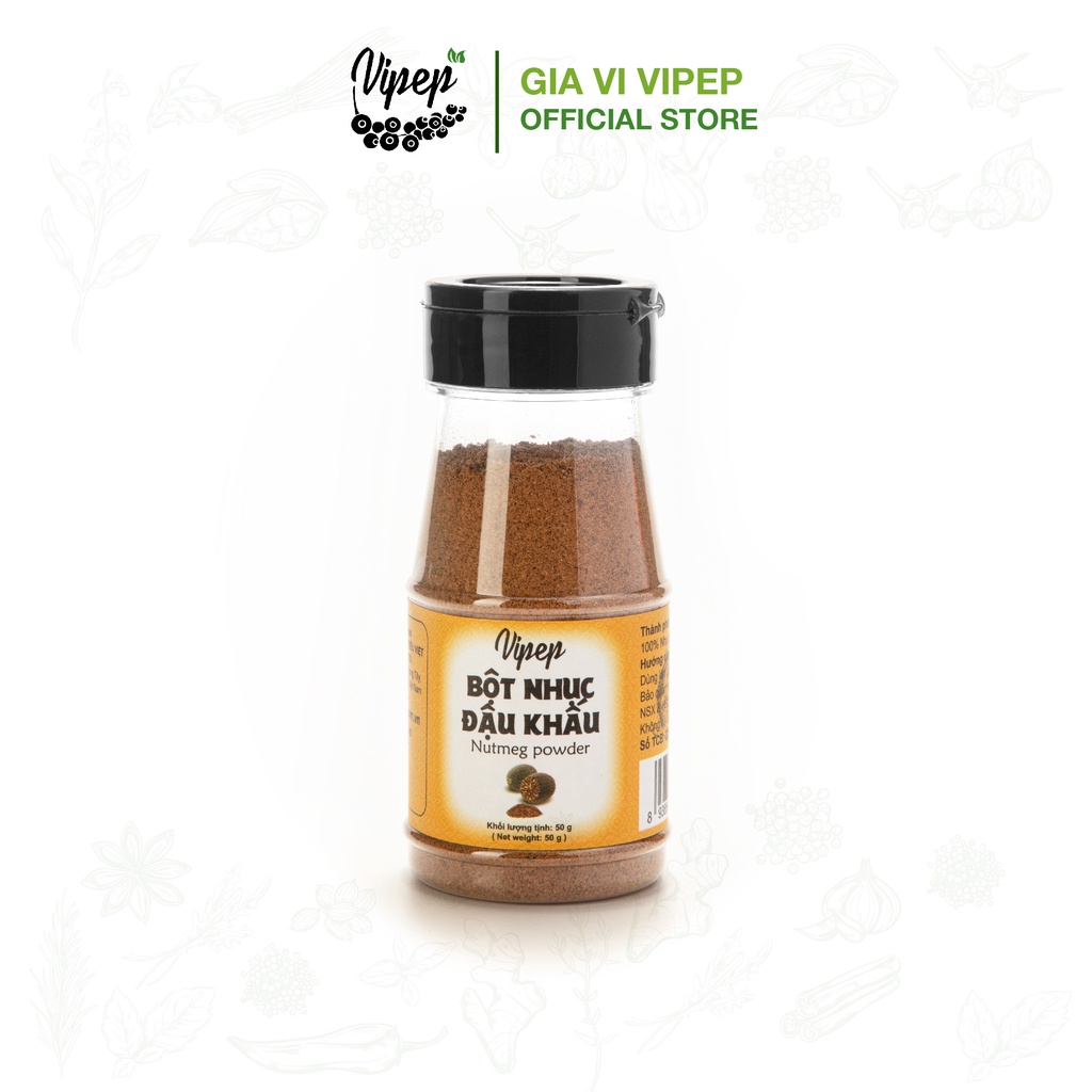 Bột nhục đậu khấu Vipep 50g - gia vị tình yêu, giàu chất dinh dưỡng, vị bùi the the, hương thơm giống phô mai