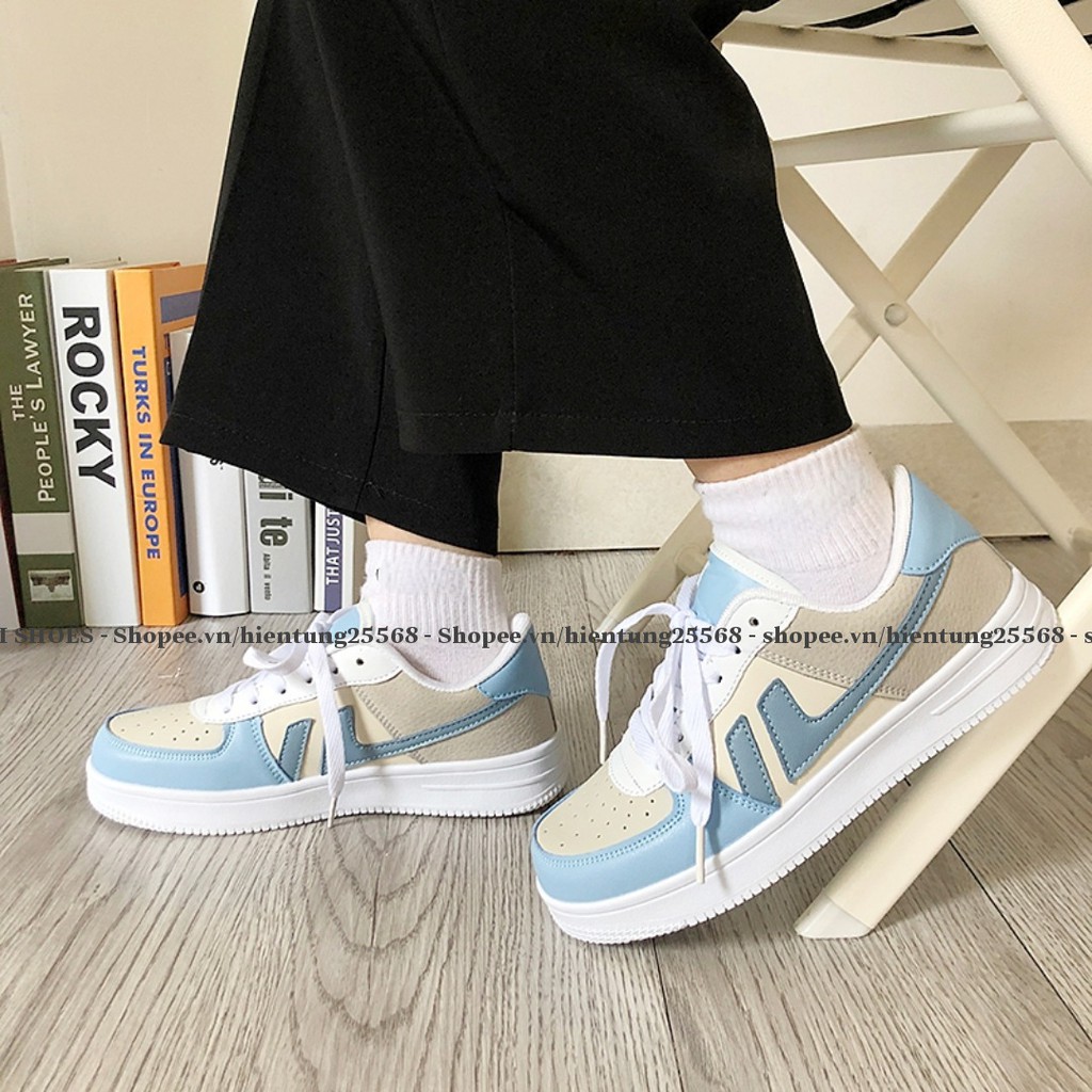 [HÀNG CÓ SẴN] Giày thể thao nữ đế bằng cao 4cm mã A1 mềm êm giá rẻ học sinh đi học đi chơi đơn giản màu đen trắng/xanh