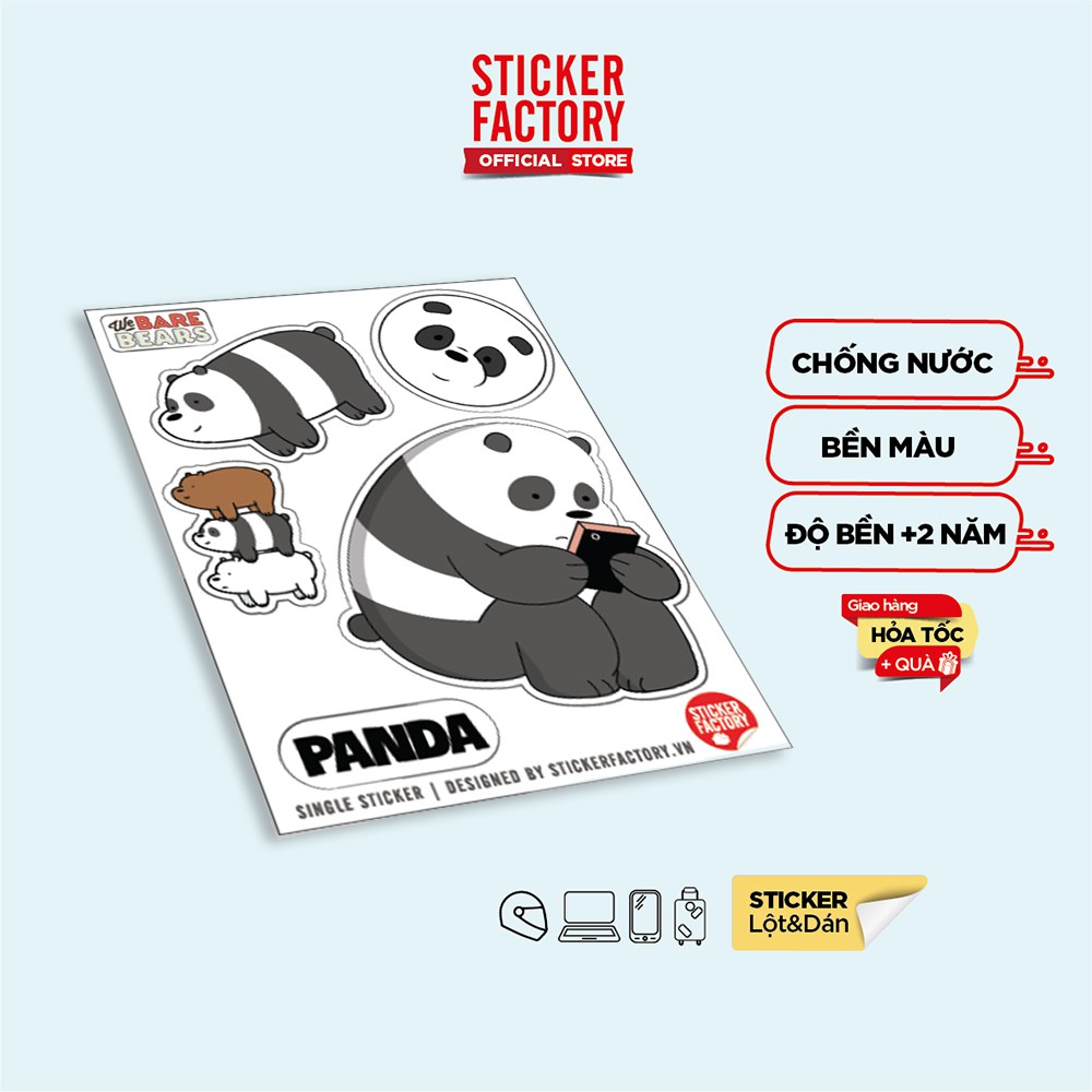 Sticker decal single hình dán STICKER FACTORY - Chủ đề Gấu Trúc Panda We Bare Bears