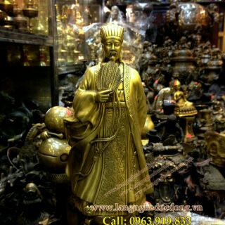 Tượng đồng Khổng Minh Gia Cát Lượng, tượng đồng phong thủy 25cm, đồng vàng, tượng đồng phong thủy