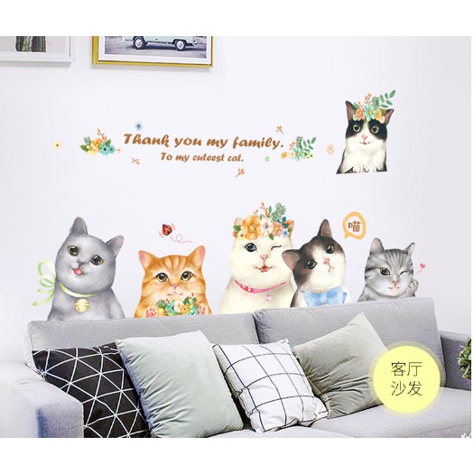 [FREE_SHIP] Decal dán tường hình mèo con ngộ nghĩnh - Tranh dán tường mèo con ngộ nghĩnh