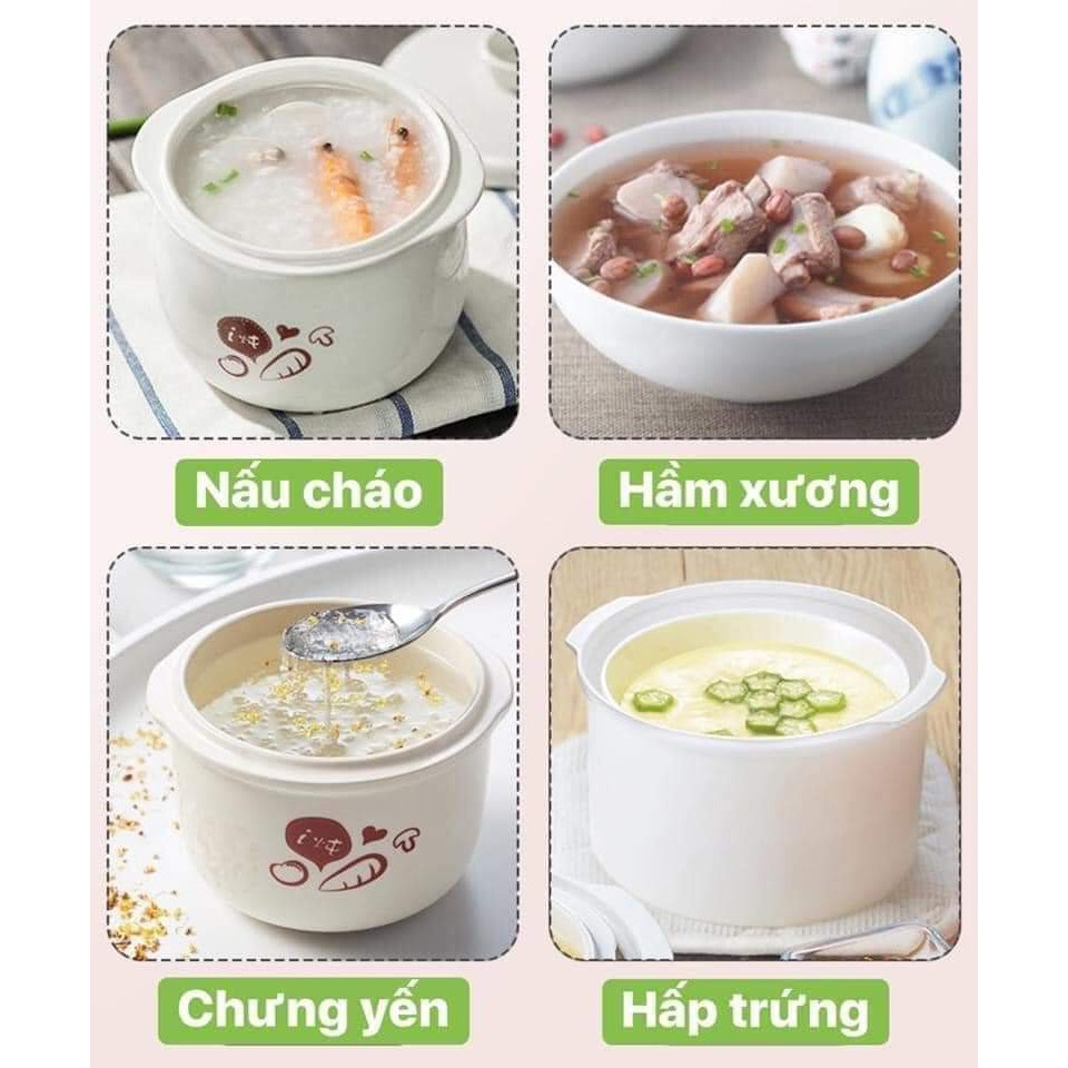 Nồi nấu cháo BEAR 0.8 lít  cách thủy dùng điện bằng thố sứ bảng quốc tế BH 18 tháng.