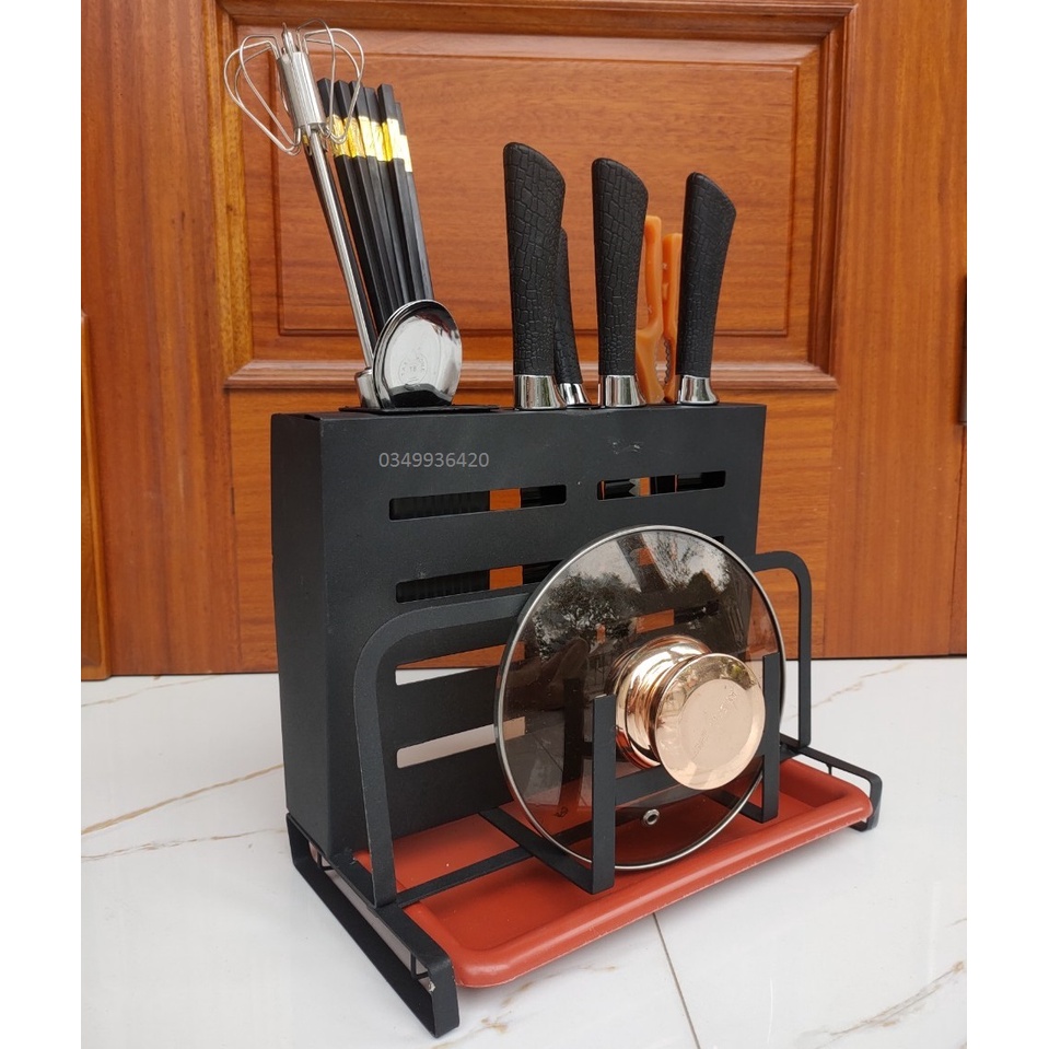 Hộp đựng dao thớt. Giá kệ để dao thớt nhà bếp có ống đũa tháo rời có khay hứng nước. Thép sơn tĩnh điện