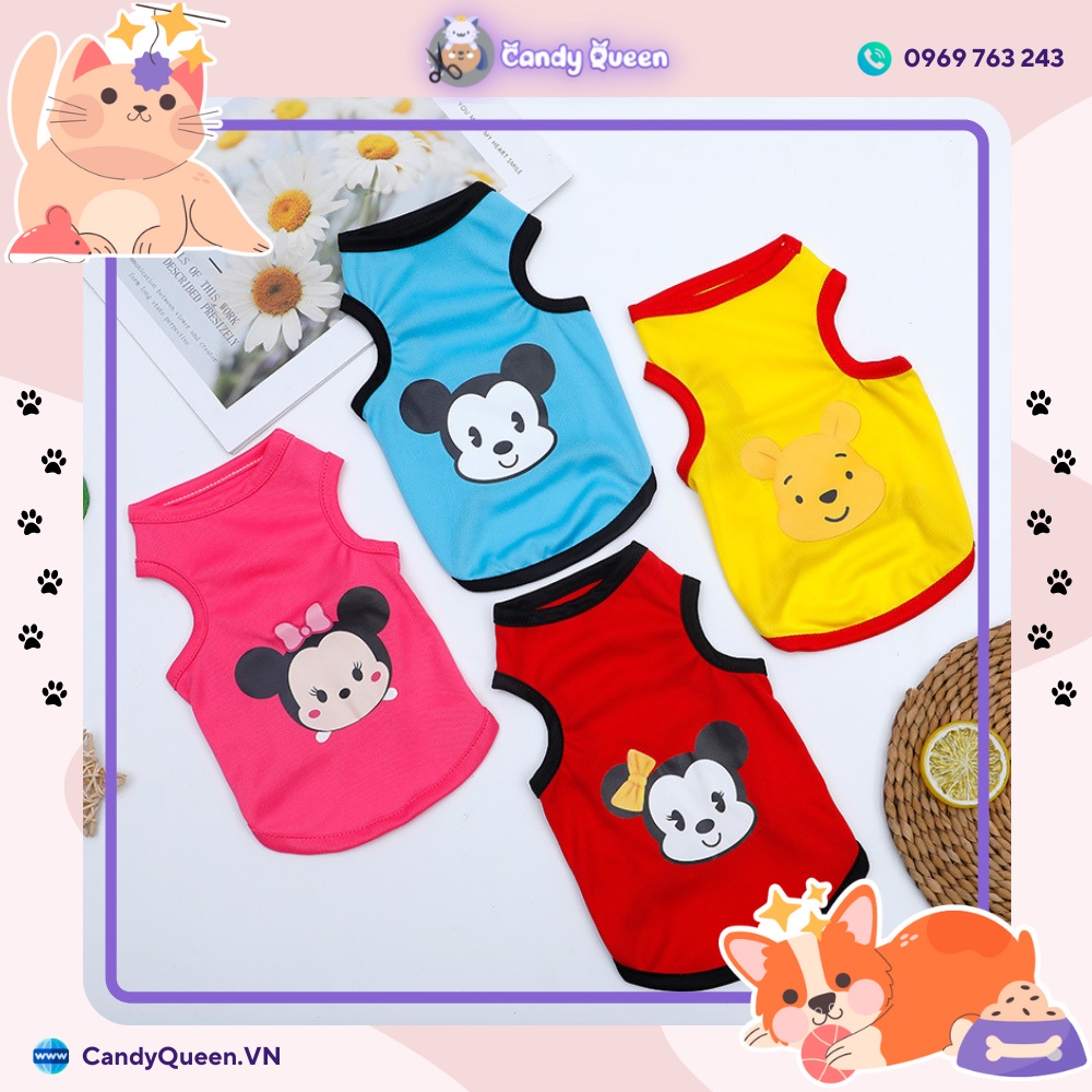 [Áo Thun Hoạt Hình Cho Thú Cưng] ⚡ Bộ Sản Phẩm Họa Tiết Hoạt Hình Mickey Nhiều Màu Sắc Dễ Thương Dành Cho Chó Mèo